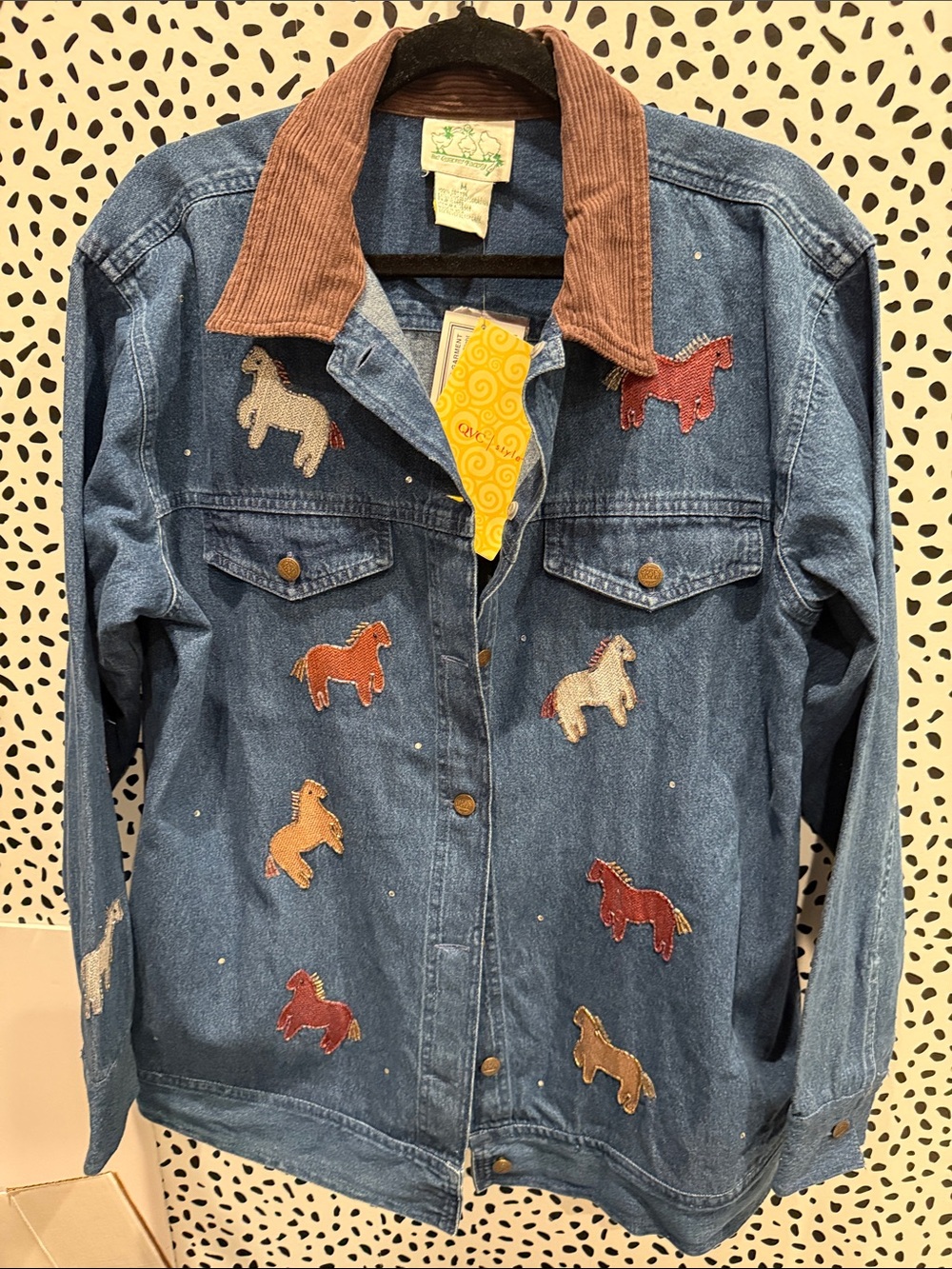 Women’s Quackery Factory Denim Chore Jacket with Horse Patches corduroy collar M